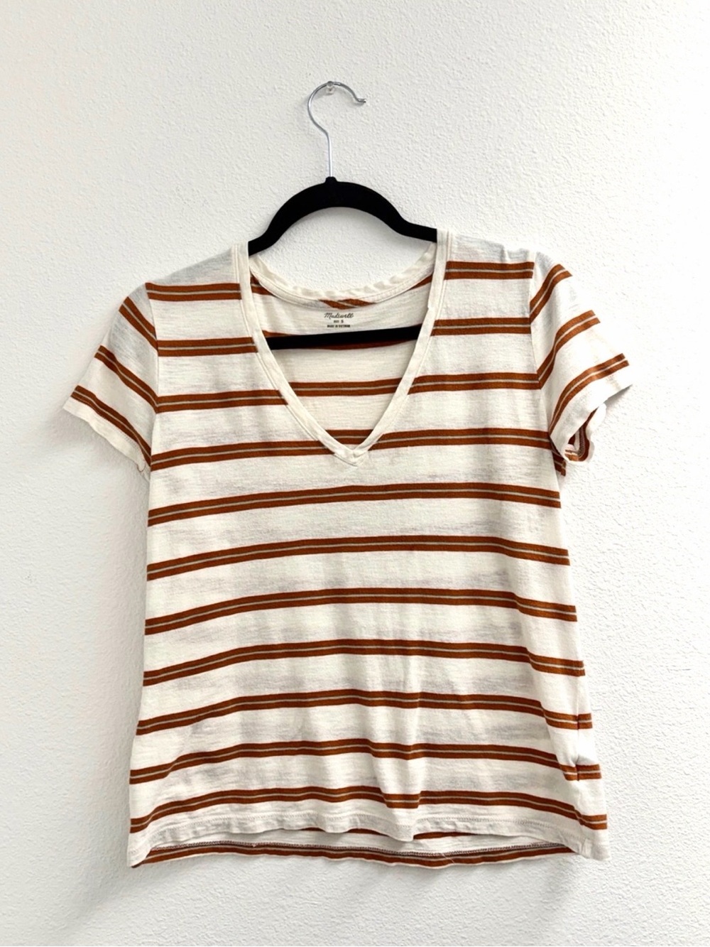 Madewell V-Neck rust/mint Striped Short Sleeve relaxed fit T-shirt size small